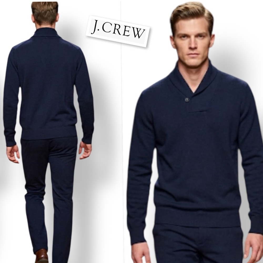 NWT J.Crew Cotton-Cashmere Shawl Collar Button Sweater - Navy Blue - Size M